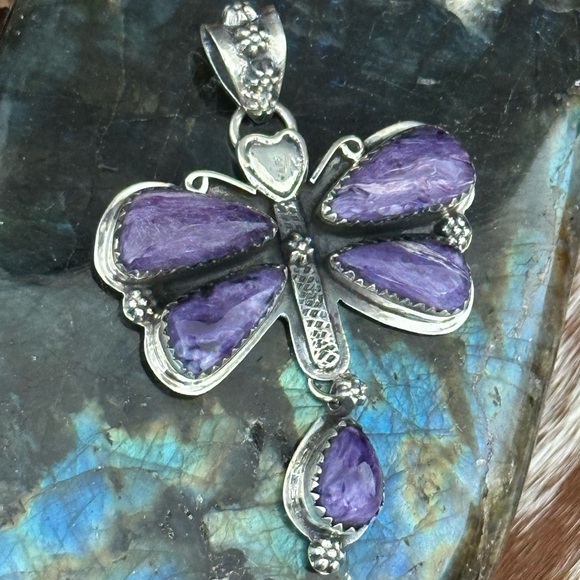 Charoite statement southwestern sterling silver pendant - Picture 2 of 7